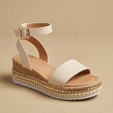 Sandalia Plataforma Cuero Croco Tobillera Tachuelas Doradas Mujer