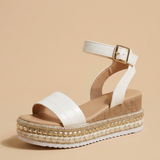 Sandalia Plataforma Cuero Croco Tobillera Tachuelas Doradas Mujer