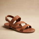 Sandalia Plana Cuero Tres Tiras Slingback Suela Lug Mujer
