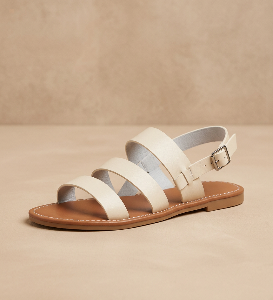 Sandalia Plana Cuero Tres Tiras Slingback Suela Lug Mujer