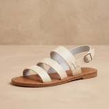 Sandalia Plana Cuero Tres Tiras Slingback Suela Lug Mujer