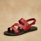 Sandalia Plana Cuero Tres Tiras Slingback Suela Lug Mujer