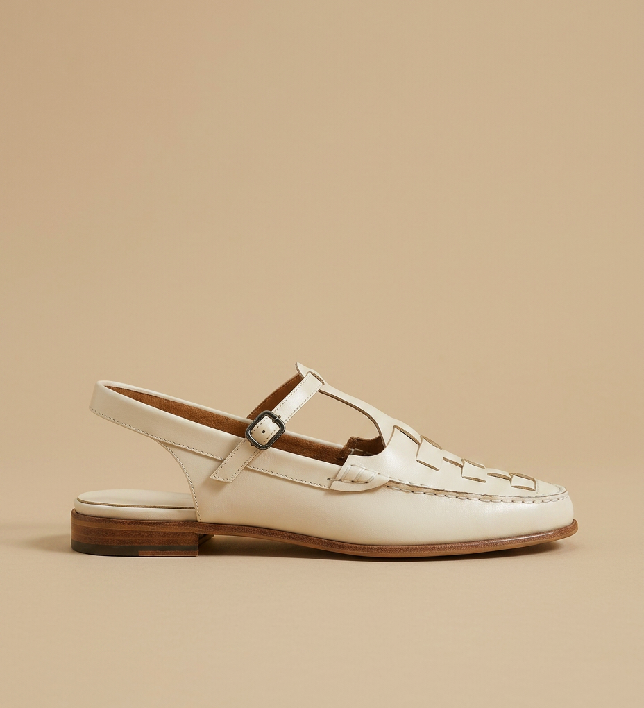 Sandalia Cuero Trenzado Slingback Artesanal Mujer