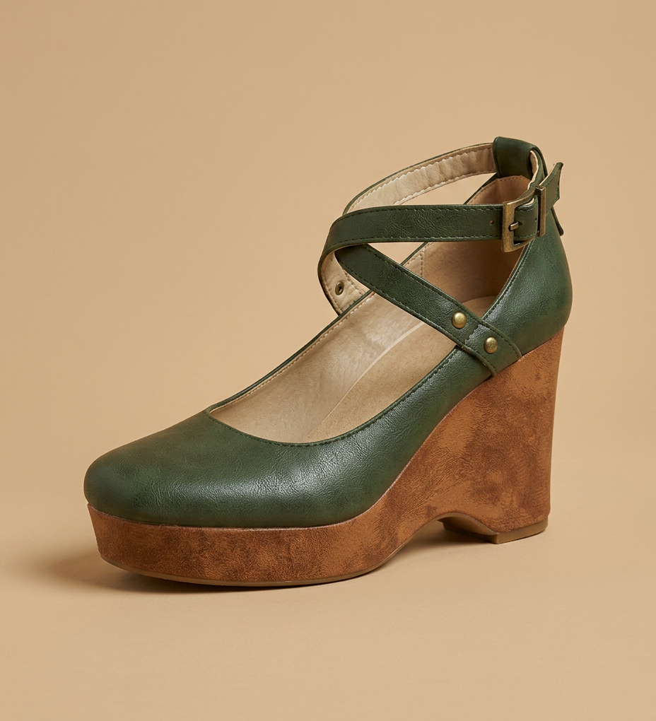 Zapatos Plataforma Mary Jane Tiras Cruzadas Cuña