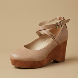Zapatos Plataforma Mary Jane Tiras Cruzadas Cuña