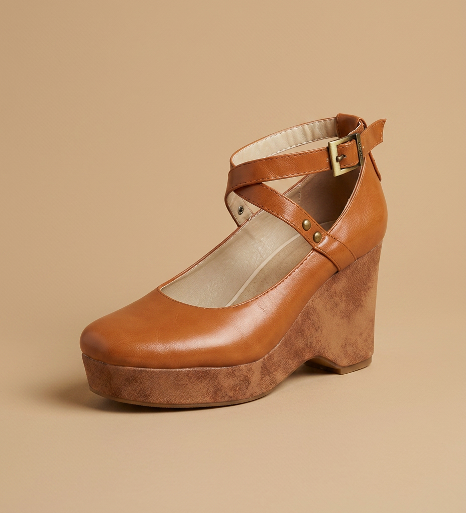Zapatos Plataforma Mary Jane Tiras Cruzadas Cuña