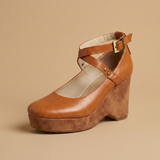 Zapatos Plataforma Mary Jane Tiras Cruzadas Cuña