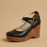 Zapatos Plataforma Mary Jane Tiras Cruzadas Cuña