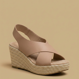 Sandalias Cuña Esparto Tiras Cruzadas Piel Slingback