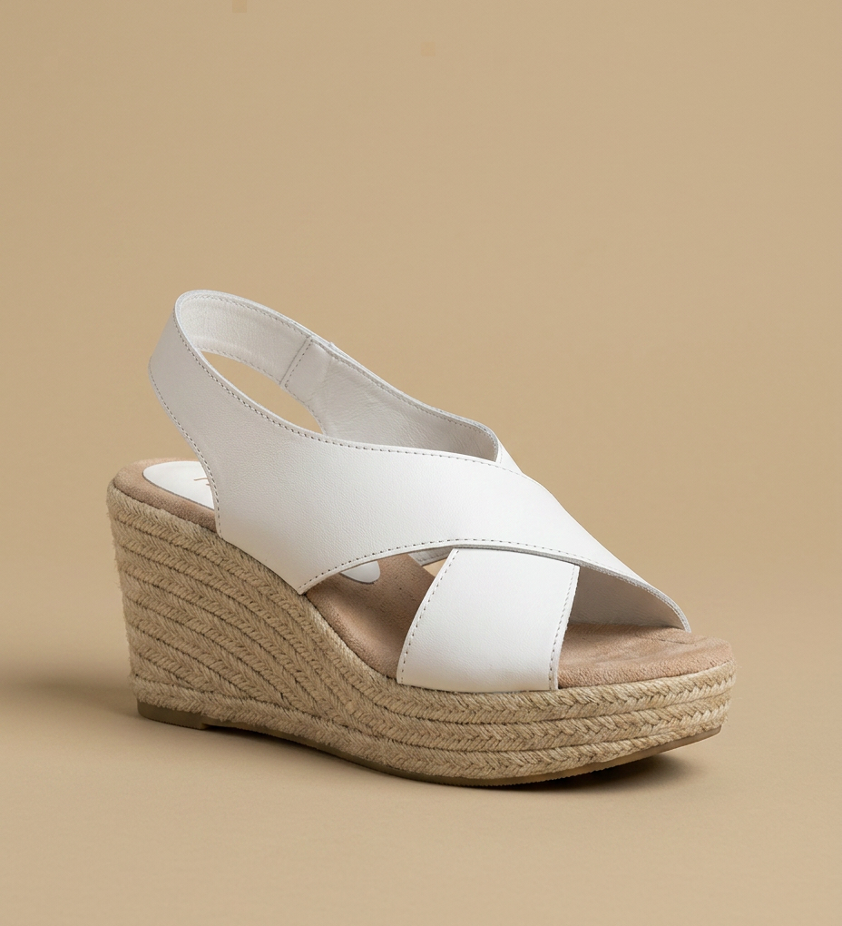 Sandalias Cuña Esparto Tiras Cruzadas Piel Slingback