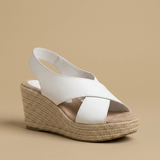 Sandalias Cuña Esparto Tiras Cruzadas Piel Slingback