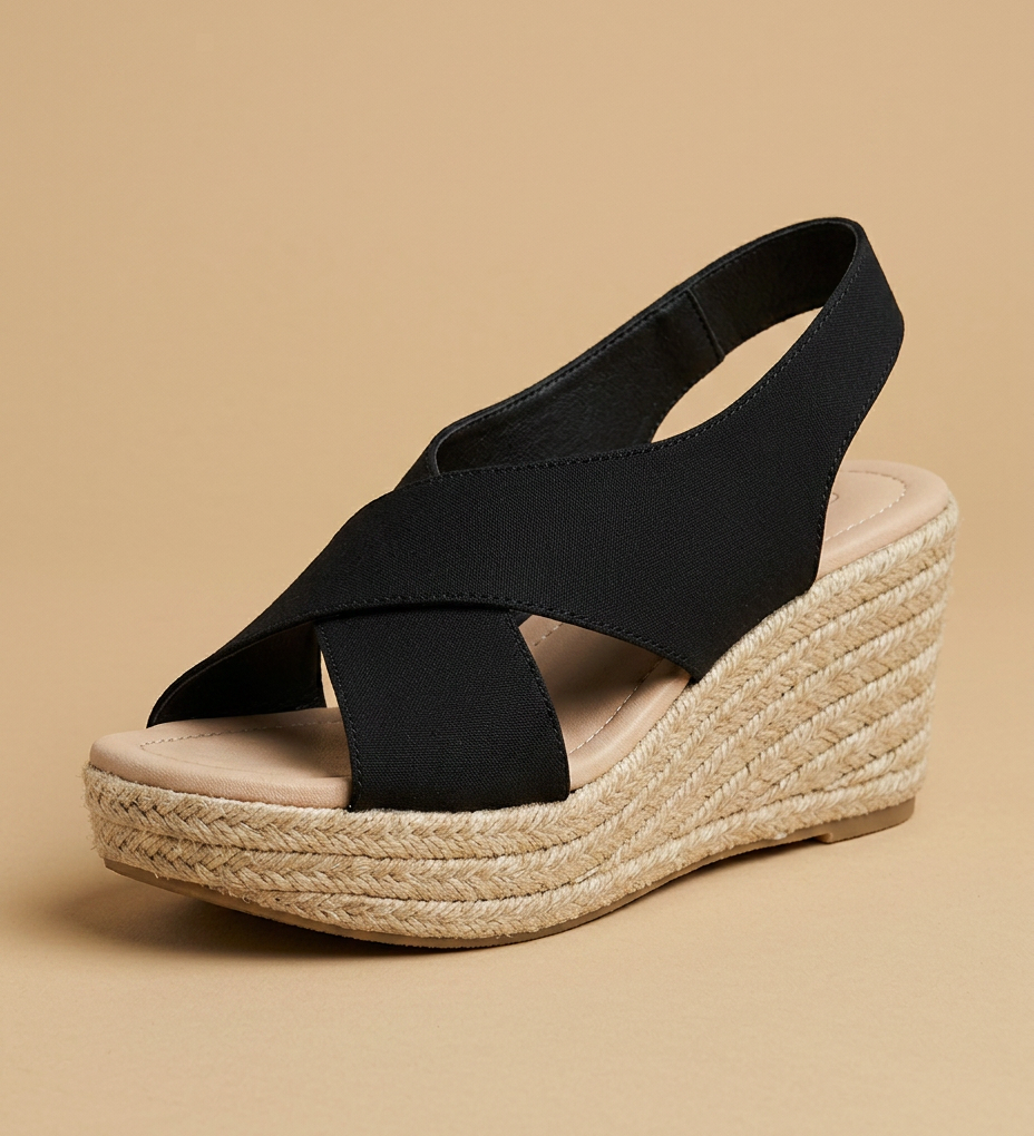 Sandalias Cuña Esparto Tiras Cruzadas Piel Slingback