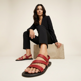 Sandalia Plana Cuero Tres Tiras Slingback Suela Lug Mujer