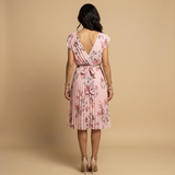 Vestido Midi Floral Plisado Wrap Volantes Hombro Mujer