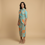 Vestido Largo Wrap Estampado Camisero Mujer