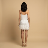 Vestido Corto Flecos Brillantes Plumas Fiesta Mujer