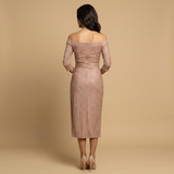 Vestido Midi Off Shoulder Drapeado Abertura Lateral Mujer