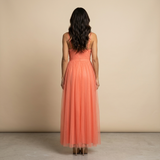 Vestido Largo Tul Escote V Tirantes Finos Mujer