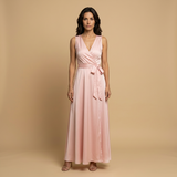 Vestido Largo Escote V Cruzado Vuelo Maxi Mujer