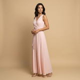 Vestido Largo Escote V Cruzado Vuelo Maxi Mujer