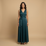 Vestido Largo Escote V Cruzado Vuelo Maxi Mujer