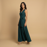 Vestido Largo Escote V Cruzado Vuelo Maxi Mujer