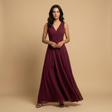 Vestido Largo Escote V Cruzado Vuelo Maxi Mujer