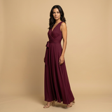 Vestido Largo Escote V Cruzado Vuelo Maxi Mujer