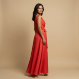 Vestido Largo Escote V Cruzado Vuelo Maxi Mujer
