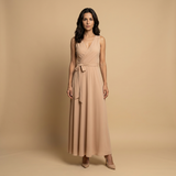 Vestido Largo Escote V Cruzado Vuelo Maxi Mujer
