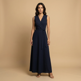 Vestido Largo Escote V Cruzado Vuelo Maxi Mujer