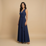 Vestido Largo Escote V Cruzado Vuelo Maxi Mujer