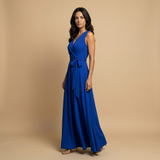Vestido Largo Escote V Cruzado Vuelo Maxi Mujer