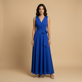 Vestido Largo Escote V Cruzado Vuelo Maxi Mujer