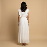 Vestido Largo Plisado Volantes Hombros Cinturón Mujer