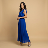 Vestido Largo Plisado Volantes Hombros Cinturón Mujer
