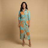 Vestido Largo Wrap Estampado Camisero Mujer