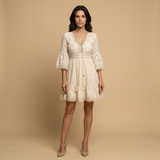 Vestido Corto Bordado Inglés Encaje Boho Mujer