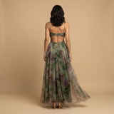 Vestido Largo Tul Floral Cut-out Tirantes Finos Mujer