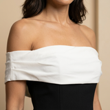 Vestido Corto Hombros Descubiertos Bicolor Falda Vuelta