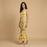 Vestido Largo Tul Bordado Floral Apliques 3D Mujer