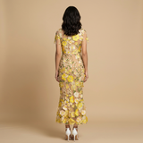 Vestido Largo Tul Bordado Floral Apliques 3D Mujer