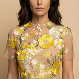 Vestido Largo Tul Bordado Floral Apliques 3D Mujer
