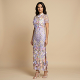 Vestido Largo Tul Bordado Floral Apliques 3D Mujer