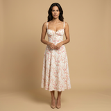 Vestido Midi Corset Floral Tirantes Abertura Lateral Mujer