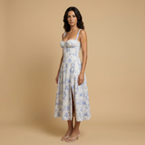 Vestido Midi Corset Floral Tirantes Abertura Lateral Mujer