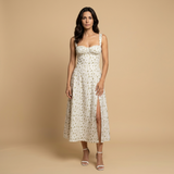 Vestido Midi Corset Floral Tirantes Abertura Lateral Mujer