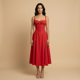 Vestido Midi Corset Floral Tirantes Abertura Lateral Mujer