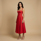 Vestido Midi Corset Floral Tirantes Abertura Lateral Mujer