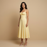 Vestido Midi Corset Floral Tirantes Abertura Lateral Mujer